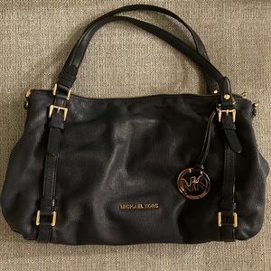 Michael Kors Navy Blue Spacious Shoulder Bag with Gold Details